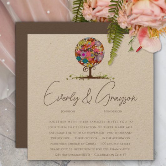 Whimsical Blume Liebe Bäume Hochzeit Einladung