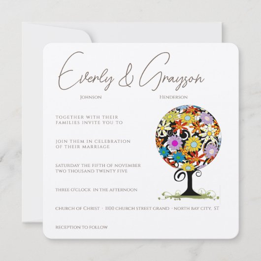 Whimsical Blume Liebe Bäume Hochzeit Einladung (Vorderseite)