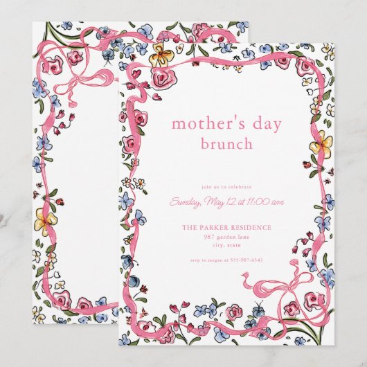 Whimsical Blume Muttertag Einladung (Vorne/Hinten)