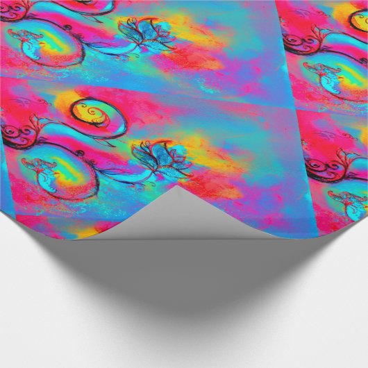 WHIMSICAL BLUMEN fuchsia rosa gelb, aquamarin blau Geschenkpapier (Ecke)