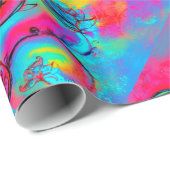 WHIMSICAL BLUMEN fuchsia rosa gelb, aquamarin blau Geschenkpapier (Rolleneckpunkt)