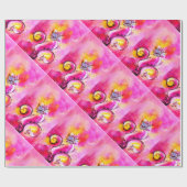 WHIMSICAL BLUMEN fuchsia rosa gelb Geschenkpapier (Flach)