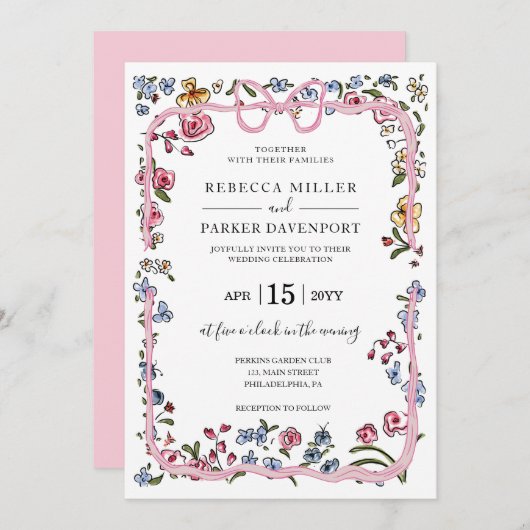 Whimsical Blumen moderne Hochzeit elegant Einladung (Vorne/Hinten)