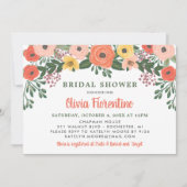 Whimsical Blush Coral Floral Wedding Brautparty Einladung (Vorderseite)