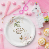 Whimsical Blush Gold Blume Monogram Wedding Pappteller (Party)