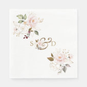 Whimsical Blush Gold Blume Monogram Wedding Serviette (Vorderseite)