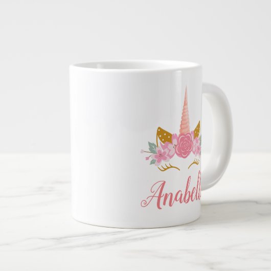 Whimsical Blush Pink Einhorn Horn Jumbo-Tasse (Vorderseite Rechts)