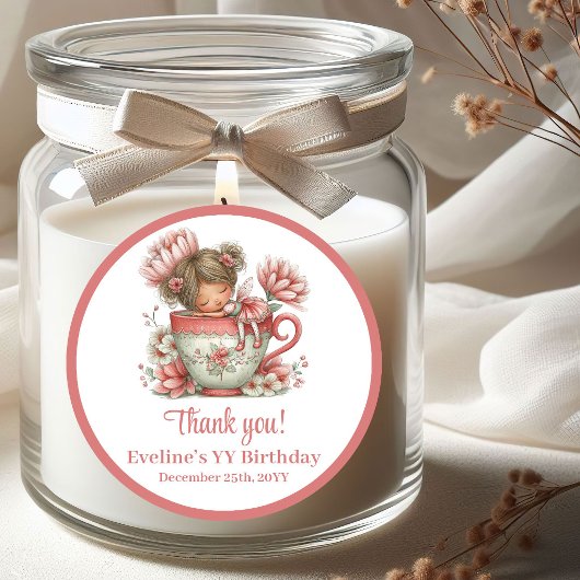 Whimsical Blush Pink Fairy Flowers Girl Birthday  Runder Aufkleber