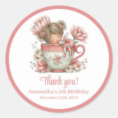 Whimsical Blush Pink Fairy Flowers Girl Birthday  Runder Aufkleber (Vorderseite)