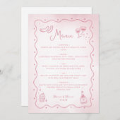 Whimsical Blush Pink Hand Drawn Food Wedding Menükarte (Vorne/Hinten)