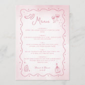 Whimsical Blush Pink Hand Drawn Food Wedding Menükarte (Vorderseite)
