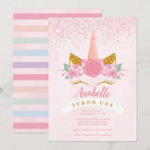 Whimsical Blush Pink Rainbow Unicorn Geburtstag