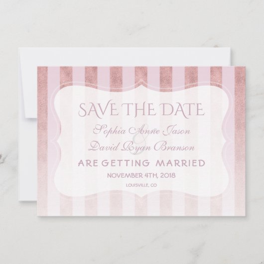Whimsical Blush Rose Goldstreifen Hochzeit Save The Date (Vorderseite)