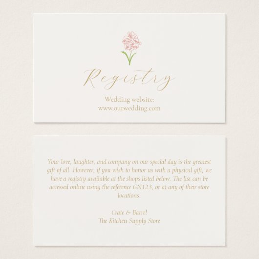 Whimsical Blush Rose Hochzeitsregistrierung (Vorne & Hinten)