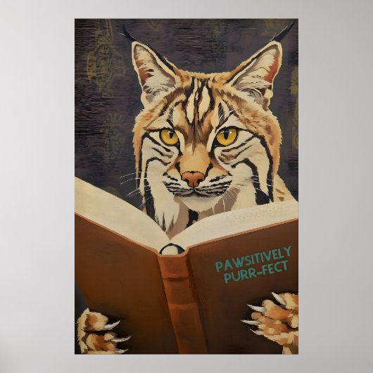 Whimsical Bobcat Reading Book Art Print - Literary Poster (Vorne)