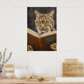 Whimsical Bobcat Reading Book Art Print - Literary Poster (Küche)