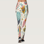 Whimsical Bohemisch Feathers und Blume Leggings (Rückseite)