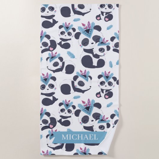 Whimsical Bohemisch Panda Pattern Individuelle Nam Strandtuch (Vorderseite)