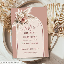 Whimsical Boho Arch Dusty Pink Floral Save Date Einladung
