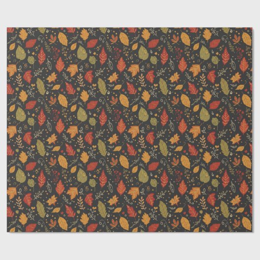 Whimsical Boho Autumn Leaves on Black Geschenkpapier (Flach)