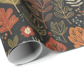 Whimsical Boho Autumn Leaves on Black Geschenkpapier (Rolleneckpunkt)