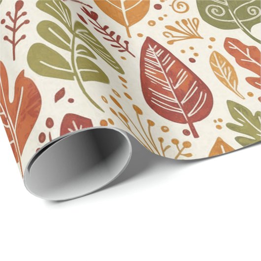 Whimsical Boho Autumn Leaves Watercolor Geschenkpapier (Rolleneckpunkt)