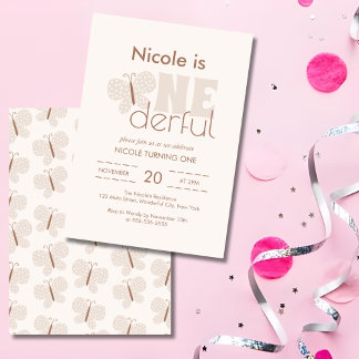 Whimsical Boho Baby Butterfly Retro 1. Geburtstag Einladung