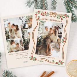 Whimsical Boho Beige Christmas Bow Ribbon 5 Foto Feiertagskarte