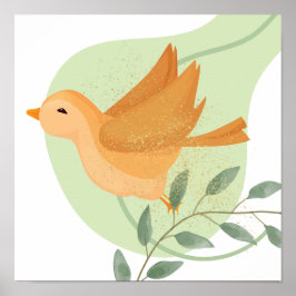 Whimsical boho bird, poster