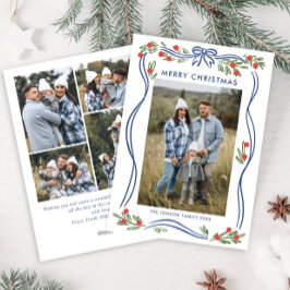Whimsical Boho Blue Christmas Bow Ribbon 5 Foto Feiertagskarte