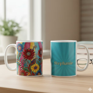 Whimsical Boho Blumen – Lebendiges Geburtstagsgesc Kaffeetasse