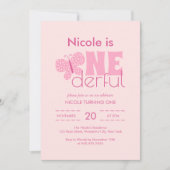 Whimsical Boho Butterfly Retro 1. Geburtstag Pink Einladung (Vorderseite)
