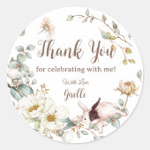 Whimsical Boho Chic Bunny Rabbit Botanal Floral Runder Aufkleber (Vorderseite)