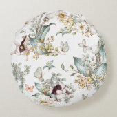 Whimsical Boho Chic Bunny Rabbit Botanal Floral Rundes Kissen (Rückseite)