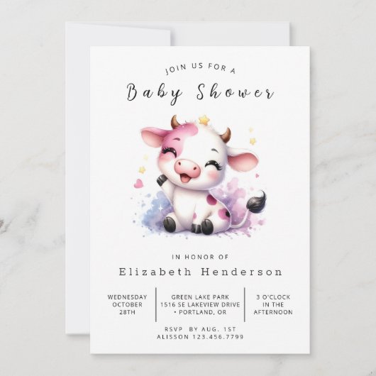 Whimsical Boho Chic Cow Baby Dusche Einladung (Vorderseite)