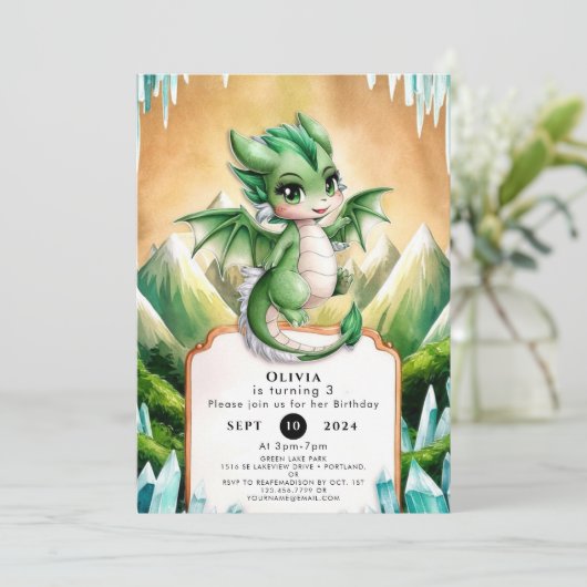 Whimsical Boho Dragon Birthday Einladung (Stehend Vorderseite)