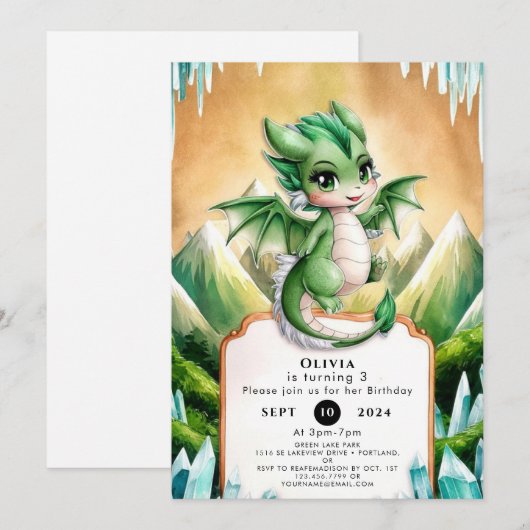 Whimsical Boho Dragon Birthday Einladung (Vorne/Hinten)