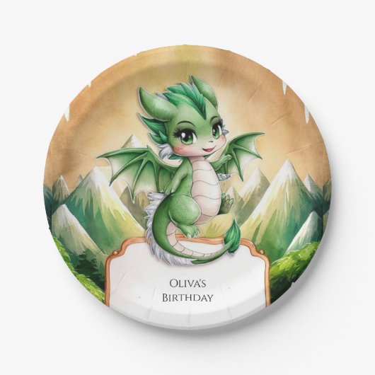 Whimsical Boho Dragon Birthday Pappteller (Vorderseite)
