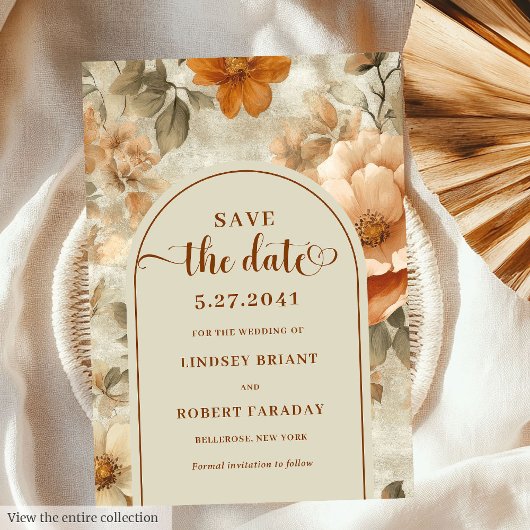 Whimsical Boho Earthy Ivory Olive Save The Date Einladung