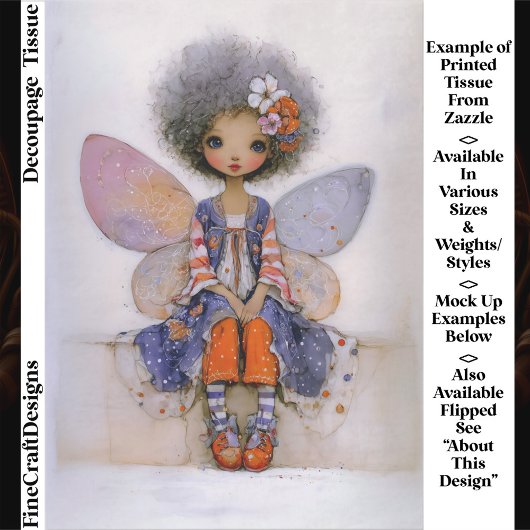 Whimsical Boho Fairy with Afro Hair EQ1R Decoupage Seidenpapier