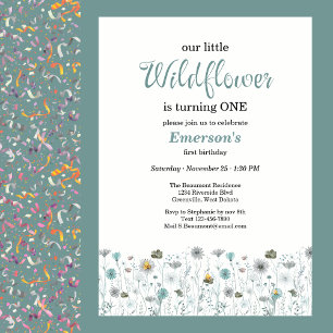 Whimsical Boho Farbige Wildblumen 1. Geburtstagsfe Einladung