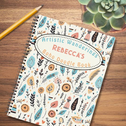 Whimsical Boho Floral Kid Name Sketch Notizblock