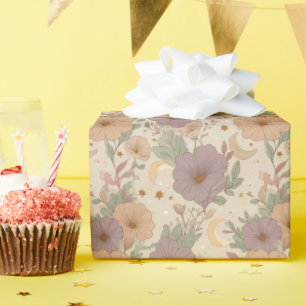 Whimsical Boho Floral & Mond Traumlandschaft Geschenkpapier