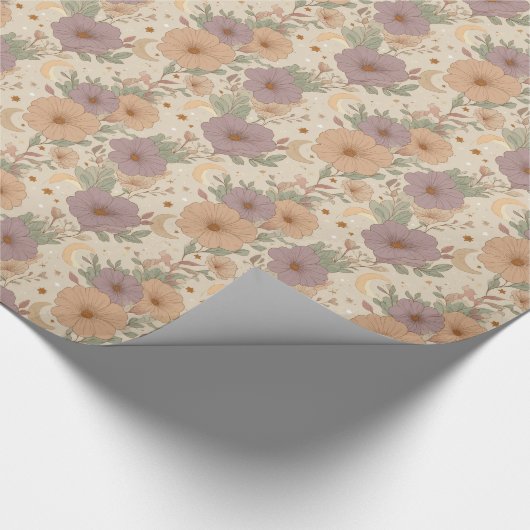 Whimsical Boho Floral & Moon Dreamscape Geschenkpapier (Ecke)