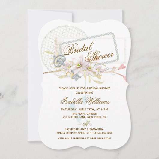 Whimsical Boho Floral Pearl Wreath Brautparty Einladung (Vorderseite)