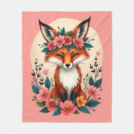 Whimsical Boho Fox mit Blumenwald Fleecedecke (Vorderseite)