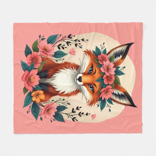 Whimsical Boho Fox mit Blumenwald Fleecedecke (Vorderseite (Horizontal))