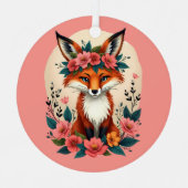 Whimsical Boho Fox mit Blumenwald Ornament Aus Metall (Vorderseite)
