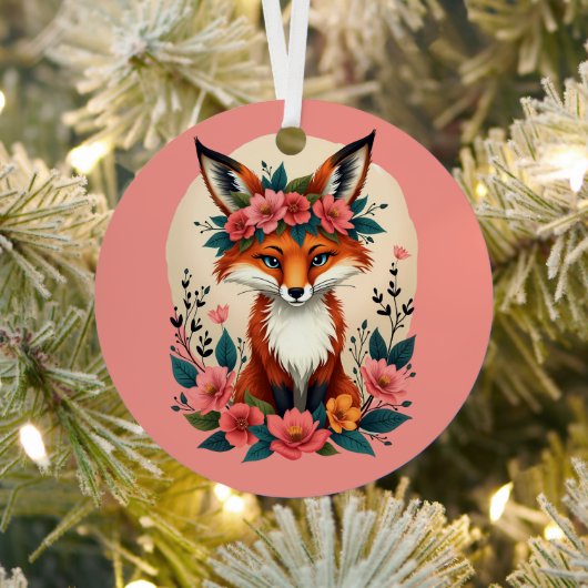 Whimsical Boho Fox mit Blumenwald Ornament Aus Metall (InSitu)
