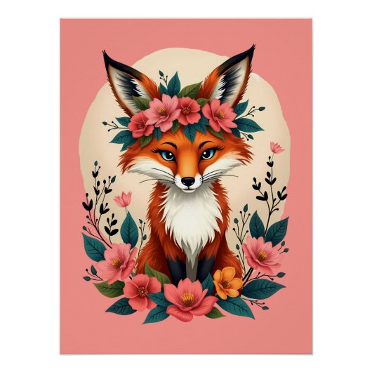 Whimsical Boho Fox mit Blumenwald Poster (Vorderseite)